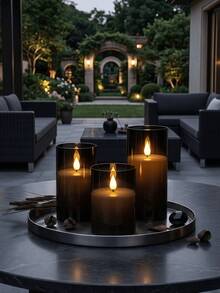 1/2/3pcs Flameless LED Candle Set With Remote Control, Flickering Effect And Timer Function, Suitable For Holidays, Weddings, Gifts, Fireplace, Home Decor - Black - View 5