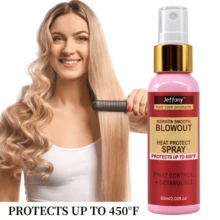 角蛋白顺滑吹风造型热保护喷雾 & 抚平毛躁顺滑吹风造型喷雾及精华液热保护喷雾，最高可抵御 450°F 高温，专业抚平毛躁，轻松梳理，头发热保护剂 - 正裝 - 查看 3