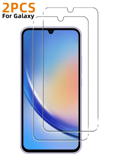两片装钢化玻璃膜，兼容三星S24 Ultra A54。全覆盖高清透明，无气泡，防刮防碎。超高清钢化玻璃屏幕保护膜，生日/复活节理想礼物。