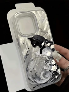 1个羽毛花与黑猫图案软TPU防震时尚手机壳，兼容苹果17、16、15、14、13、12、11 Pro Max、Air和Series系列 - 彩色 - 查看 2