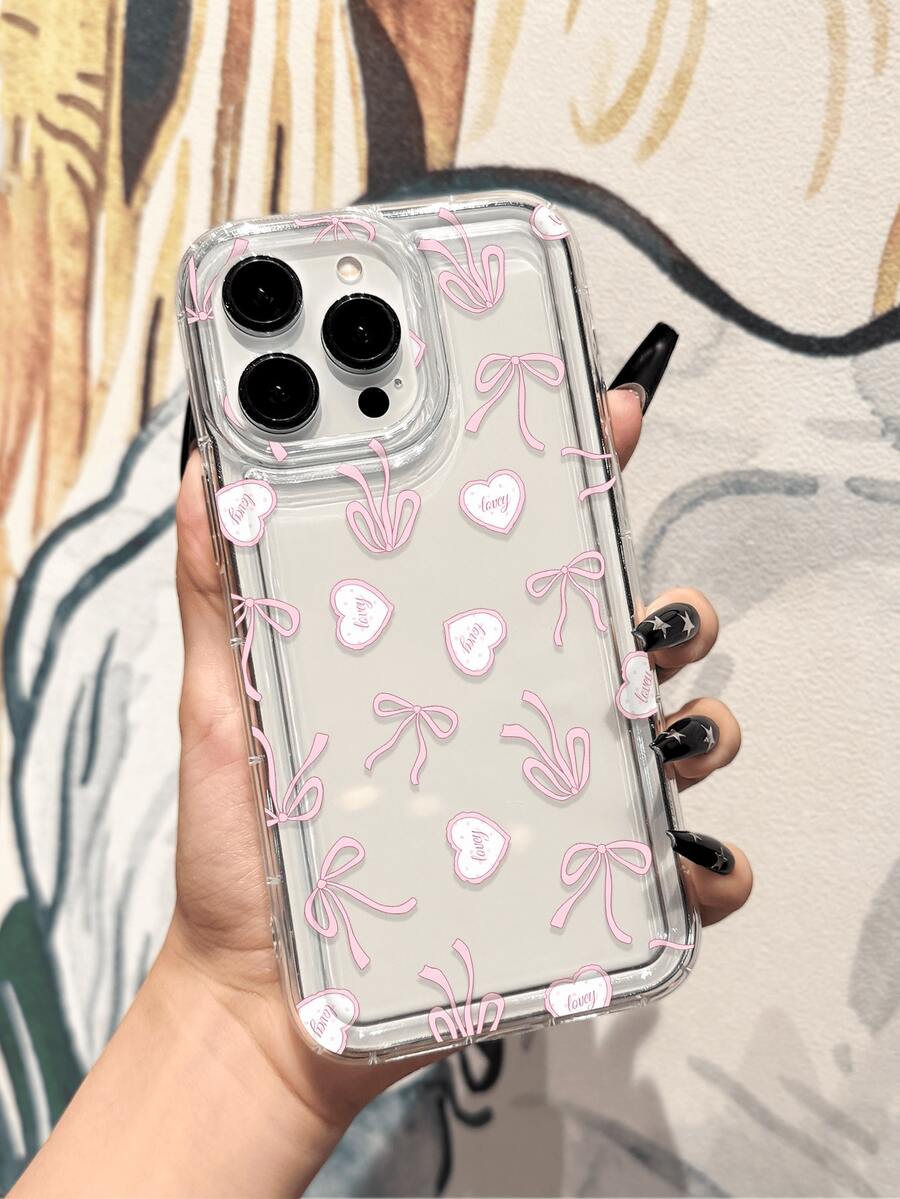 1个全新创意气垫手机壳，独特粉色爱心蝴蝶结设计，兼容苹果17 Pro Max/17 Pro/17/Air/16/15/14/13 Pro Max/14 Plus/12 Pro Max/12 Pro/12/11/XR及系列 - 無色 - 查看 1