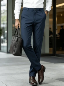 Men's Professional Business Trousers, Formal Pants, Casual Straight-Leg Suit Pants, Office Wear Pants - Light Grey - View 1