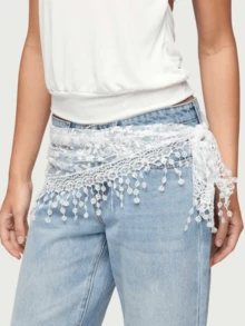 Women's Lace Waist Scarf With Floral Pattern, Elegant Tie-Up Tassel Fringe Sheer Crochet Hip Wrap For Casual Wear, Beach Vacation, Date Night  Available In Light Pink  Lilac - trắng - Xem 1