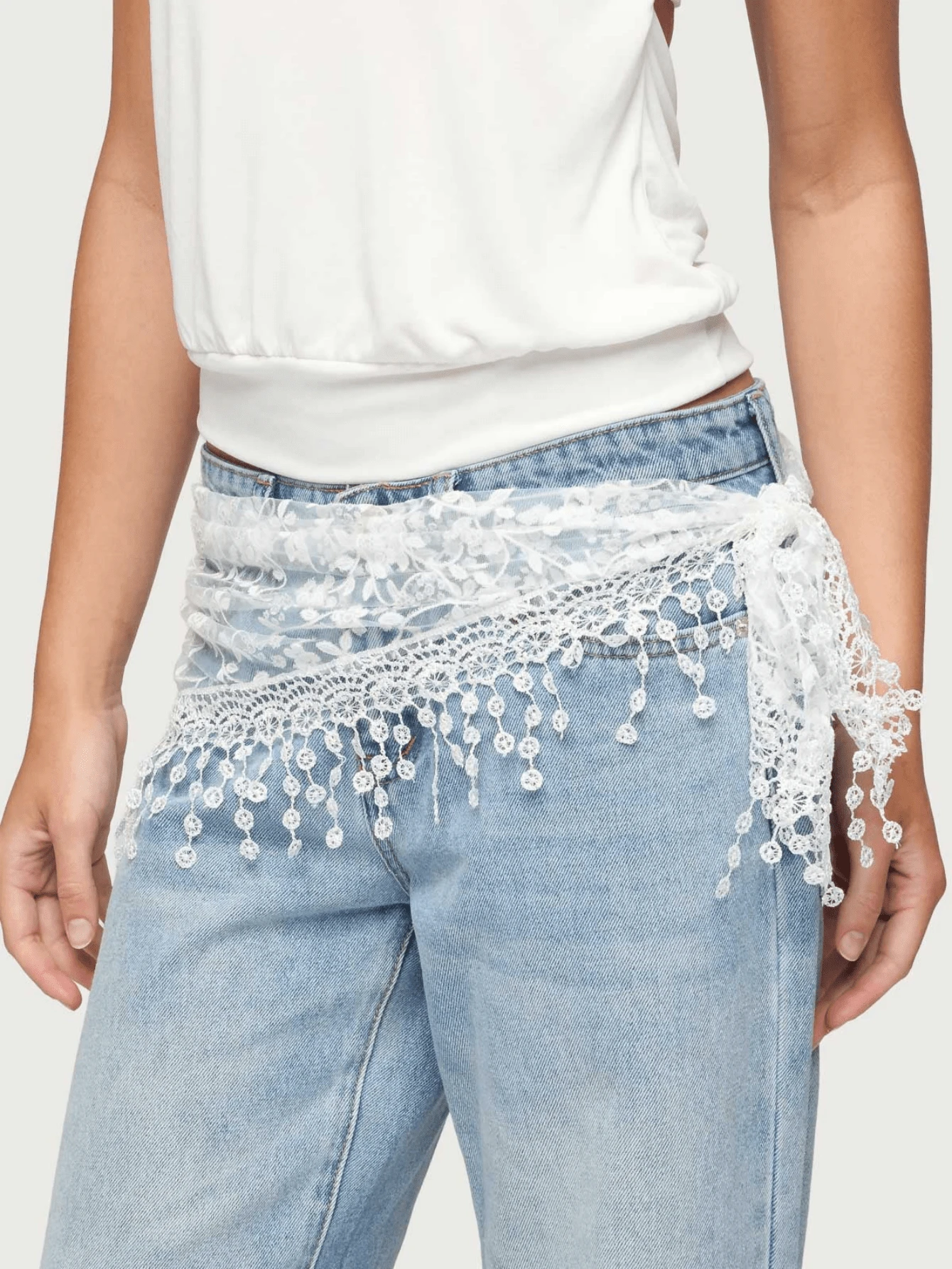 Women's Lace Waist Scarf With Floral Pattern, Elegant Tie-Up Tassel Fringe Sheer Crochet Hip Wrap For Casual Wear, Beach Vacation, Date Night Available In Light Pink Lilac - trắng - Xem 1