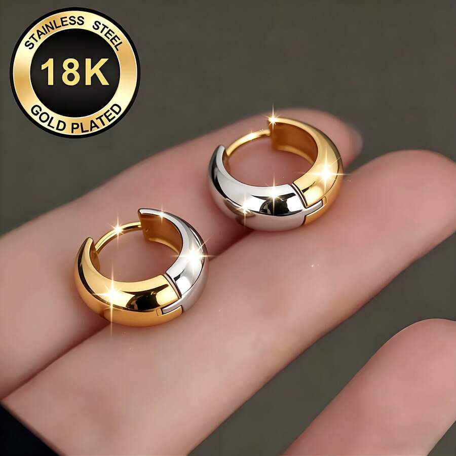 1 Pair High-Quality 18K Gold-Plated Anti-Fading Stainless Steel Women's Hoop Earrings, 83.48g Hypoallergenic Ear Posts, Elegant Fashion Charming Dangle Dual-Tone Designer Minimalist Classic Style Jewelry Earrings, Suitable For Daily Wear, Holidays, Vacations Or Party Occasions, Holiday Gifts, Party Earrings, Charming Design, Earrings, Hypoallergenic Earrings, Durable 18K, Women's Jewelry, Fashion Earrings