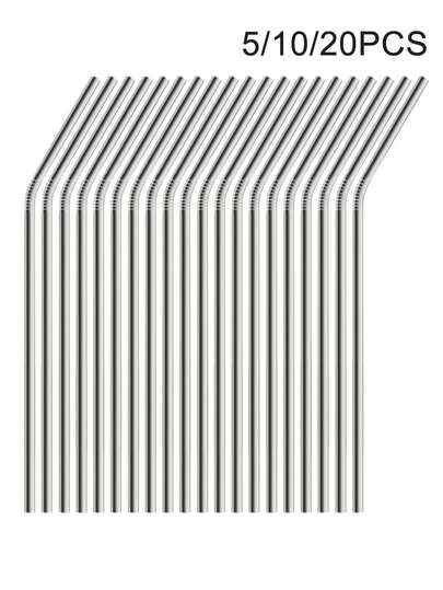 5/10/20pcs Stainless Steel Bent Drinking Straws, Suitable For Juice, Beverage, Milk Tea, Coffee, Etc.