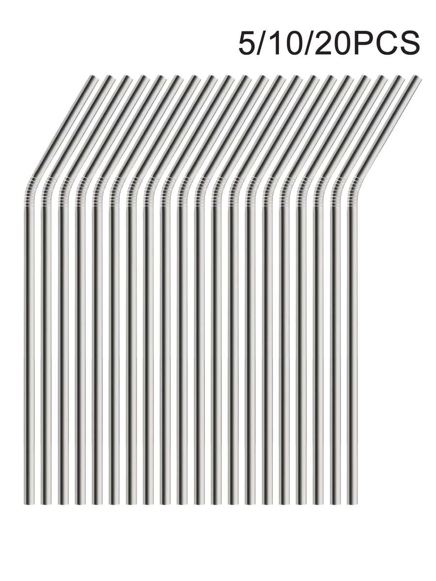 Bộ 5/10/20 ống hút cong bằng thép không gỉ, thích hợp dùng cho nước ép, đồ uống, trà sữa, cà phê, v.v. - Xem 1