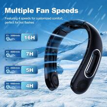 Zechuan 1pc Portable Hanging Neck Fan,  Usb Rechargeable With 5200mAh Battery Operated, 360°Cooling , Hands-Free,4 Speed Setting Bladeless Neck Fan ,For Home/Travel/Camping/Office/Exercise/Work/Night Running. - Black - View 4
