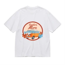 2026 Camiseta unisex de algodón casual de verano, estampada diseño playero surf atardecer, ropa de vacaciones, colores blanco y negro, tallas extras disponibles - Blanco - Ver 2