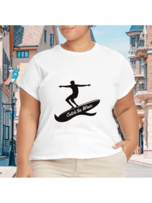 2026 Camiseta unisex de algodón casual de verano, estampada diseño playero surf atardecer, ropa de vacaciones, colores blanco y negro, tallas extras disponibles - Blanco - Ver 1