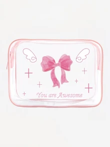 1pc Cute Pink Bow Makeup Bag, PVC Cosmetic Bag, Non-Fading Zipper, Lightweight Foldable Storage Pouch, Perfect Gift For Birthday, Friends And Holidays, Birthday Gift Bag, Funny Design Bag, Double-Sided Printing, Otter Pattern, Summer Bag, Ramadan Bag, Makeup Bag, Wallet, Backpack, Toiletry Bag, Travel Organizer - Pink - View 9