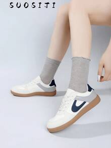 2026 Women's Autumn Casual Flat Soft Bottom Non-Slip Patchwork Outdoor Sports Shoes, Suitable For Spring And Autumn - Blue and White - View 8