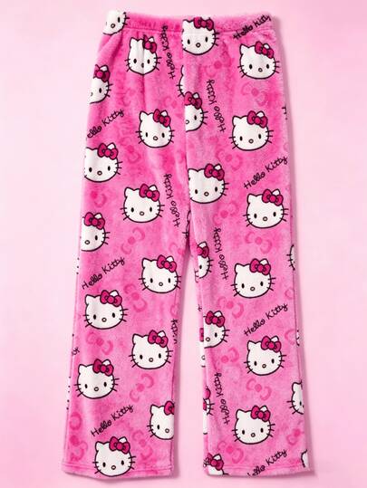 SANRIO 1pc Officially Licensed Cute Plush Pajama Pants, Medium Thickness, Suitable For Spring, Autumn And Winter, Soft And Comfortable, Suitable For All Ages, Ideal For Sleeping Or Resting, Also A Perfect Gift For Holidays, Birthdays, Back To School Season, Christmas