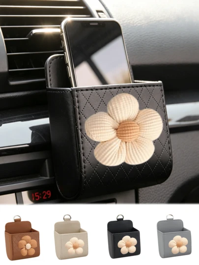 1pc Car Outlet Storage Bag, Car Storage Box Storage Bag, Car Phone Hanging Bag, Car Storage Box Supplies,Organizer Holder Pounch Box Cellphone,Car Vent Storage Bag,Car Back Vent Tidy Storage Bag,Portable Storage Box, With Hook Storage Box,Pu Leather Automotive Dashboard Organizer Pocket With Hook