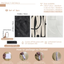3pcs Modern Black And White Abstract Wall Art Posters - Contemporary Textured Canvas Paintings With Bold Lines And Silhouettes, Minimalist Decor, Plaster Art, Framed Or Unframed, Suitable For Room Decoration, Home Decor, College Dorm, Apartment, Hotel, Living Room, Bedroom, Bathroom And Office Wall Decoration, Gift - A - View 20