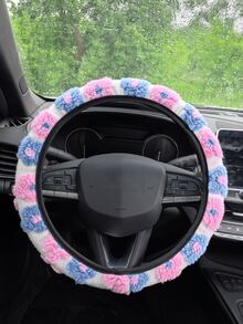 Juego de 3 piezas/2 piezas/1 pieza de accesorios interiores para automóvil, funda de volante y almohadillas para el hombro del cinturón de de peluche con estampado floral, antideslizante, cálido, lindo, personalizado, adecuado para todas las estaciones - Unitalla - Ver 25