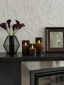 1/2/3pcs Flameless LED Candle Set With Remote Control, Flickering Effect And Timer Function, Suitable For Holidays, Weddings, Gifts, Fireplace, Home Decor - Black - View 3