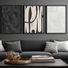 3pcs Modern Black And White Abstract Wall Art Posters - Contemporary Textured Canvas Paintings With Bold Lines And Silhouettes, Minimalist Decor, Plaster Art, Framed Or Unframed, Suitable For Room Decoration, Home Decor, College Dorm, Apartment, Hotel, Living Room, Bedroom, Bathroom And Office Wall Decoration, Gift - A - View 3