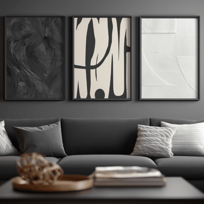 3幅现代黑白抽象墙画海报 - 当代纹理帆布画，线条粗犷，轮廓鲜明，简约装饰，石膏艺术，可选择带框或不带框，适用于房间装饰、家居装饰、大学宿舍、公寓、酒店、客厅、卧室、浴室和办公室墙面装饰，礼品