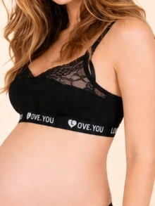Hart & Haze Pregnant Women's Front-Open Nursing Bra, Sexy Lace Ribbed Fabric, Comfortable Brassiere With Letter Z Strap - Black - View 5