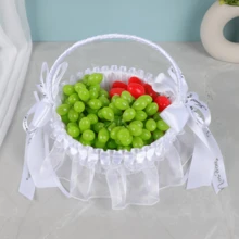 Flower Girl Baskets Western Ruffle Trim Wedding Basket With 3D Letter Bows For Party Prom Celebration - Putih - View 3