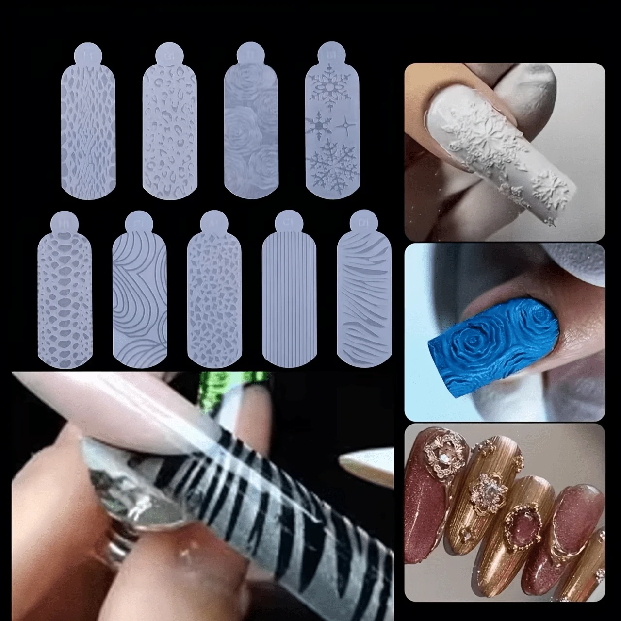 热销美甲硅胶膜模具,圣诞雪花豹纹3D膜,辣妹风,DIY美甲工具套装。适用于美甲艺术和美甲沙龙模具。 - 彩色 - 查看 1