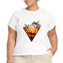 2026 Camiseta unisex de algodón casual de verano, estampada diseño playero surf atardecer, ropa de vacaciones, colores blanco y negro, tallas extras disponibles - Blanco - Ver 4