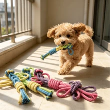 4 món đồ chơi kéo cho chó bằng dây thừng cotton an toàn, có nút thắt đôi, chống cắn, không gây sâu răng cho chó con trong giai đoạn thay răng, giúp làm sạch và làm dịu răng khi chó nghiến răng. Sản phẩm tốt. - Nhiều màu - Xem 2