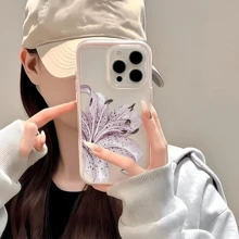 1pc Pink Frame Transparent Minimalist Lens Protection Anti-Fall Anti-Collision Pink Lily Flower Phone Case, Personalized For IPhone 16 Pro Max, 17/16/15/14 Plus, 13/12/11, Air - Multicolor - View 4