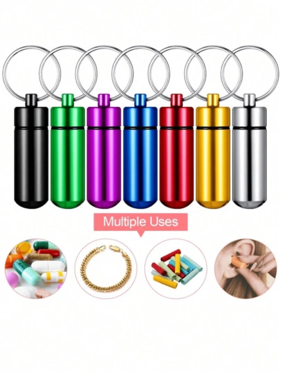 Pastillero portátil con llavero, caja de medicina mini de aleación de aluminio, botella de pastillas de metal impermeable, adecuado para camping y viajes al aire libre