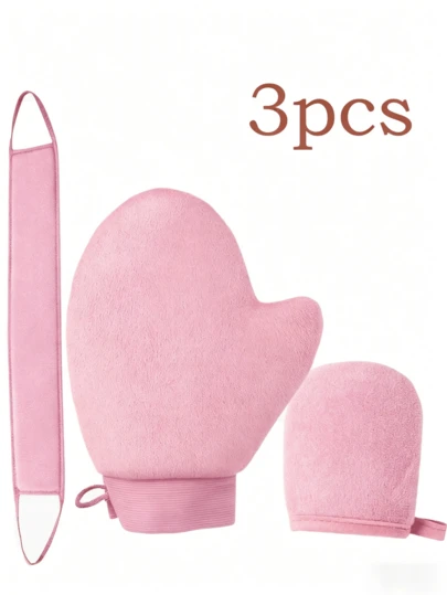 3pcs/Set Self Tanning Gloves And Back Applicator, Suitable For Face And Body Tanning Gloves, Back Applicator, Body Lotion Applicator Gloves, Quick Tanning Oil And Sunscreen Massage Care