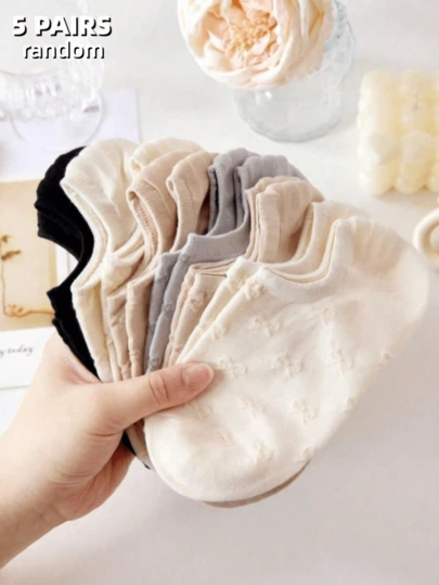 Lot de 5 paires de chaussettes bateau invisibles minimalistes à nœud pour femme, chaussettes décontractées antidérapantes, chaussettes douces et confortables à la mode, idéales au quotidien, couleurs aléatoires, printemps/été