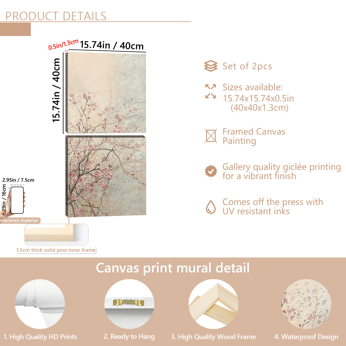 Tranh sơn dầu không khung phong cách Wabi-Sabi Nhật Bản hình hoa anh đào, thích hợp trang trí phòng khách, phòng ngủ, phòng ăn, trang trí tường hoa hiện đại, trang trí phòng thẩm mỹ, tranh nghệ thuật treo tường, tranh nghệ thuật dành cho cô gái thời trang, tranh nghệ thuật trích dẫn truyền cảm hứng, trang trí nhà cửa, tranh canvas treo tường. - A - Xem 10