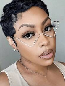 1pc Women's Asymmetrical W-Shaped Rhinestone Eyeglass Frame - Silver - View 7