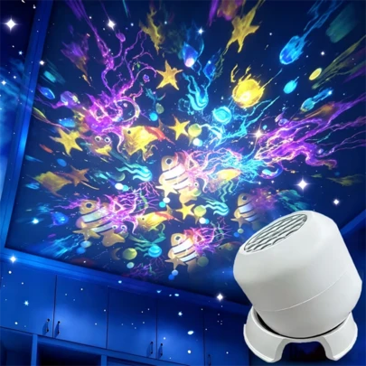 1 đèn LED chiếu hình ảnh động đại dương, dùng nguồn USB, đèn tạo không khí đại dương xoay nhiều màu sắc, thích hợp cho phòng ngủ, tiệc sinh nhật, trang trí nhà cửa và quà tặng Giáng sinh.