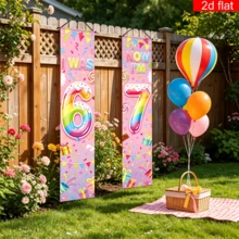 2件組 6-7歲生日對聯，生日派對用品，聚酯纖維布料耐用可水洗，適用於生日派對、主題聚會、週年慶，室內/室外、門口、庭院、走廊、陽台裝飾 - A - 查看 2