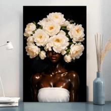 1pc Framed Canvas Wall Art Prints Poster, Floral Head African American Woman Art Posters Canvas Print Painting For Living Room Bedroom Office Bathroom Dorm Home Decor, Ready To Hang - đóng khung - Xem 3