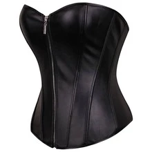 ZGQNBelle Black PU Leather Underbust Corset Top With Zipper, Plus Size Victorian Punk Bustier, Gothic Lingerie For Halloween Costume & Daily Wear - Black - View 4