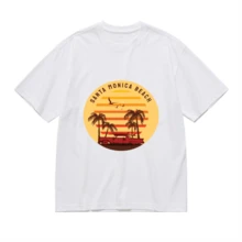2026 Camiseta unisex de algodón casual de verano, estampada diseño playero surf atardecer, ropa de vacaciones, colores blanco y negro, tallas extras disponibles - Blanco - Ver 2