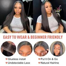 8-34 Inch 13x4 Invisible Lace Front Wig, 200% Density Pre-Plucked Natural Hairline Mixed Texture Brazilian Straight Natural Color Glueless Lace Front Wig For Women, Suitable For Party, Holiday, Daily Use - Natural & Black - View 6