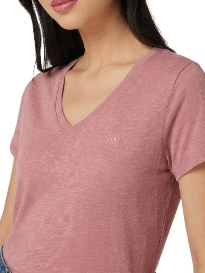 Áo thun cổ chữ V màu tím sẫm cho nữ - Hồng - Xem 1