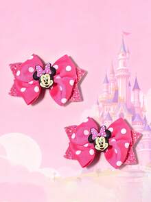 Disney 2个卡通葱粉燕尾发夹，适合日常佩戴、送礼、返校季、节日和派对。 - 彩色 - 查看 3