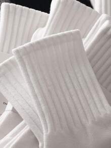 5 Pairs Women's Mid-Calf Socks, White, Casual Sports Socks (No Cardboard Included), Autumn/Winter - White - View 4