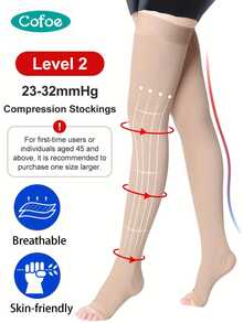 23-32mmHg Compression Leg Warmers (Grade 2) | Thigh High Compression Stockings, Open Toe Calf Compression Sleeve With Anti-Slip Grip, Suitable For Men And Women - KF-wBY-02 - View 2