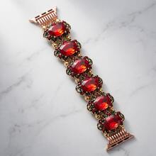 1条亮红色水晶金属花卉弹力表带，兼容 38-49mm，表带适用于 Ultra 3/2/1 SE Series 1-11，适合母亲节礼物、日常佩戴，仅含表带，不含手表。 - 紅色 - 查看 8