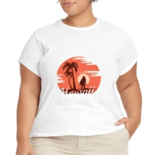 2026 Camiseta unisex de algodón casual de verano, estampada diseño playero surf atardecer, ropa de vacaciones, colores blanco y negro, tallas extras disponibles - Blanco - Ver 4
