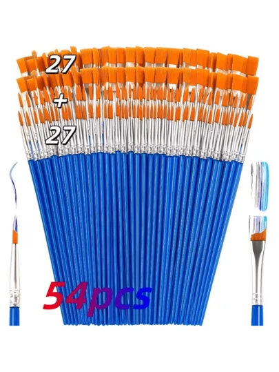 Bộ 54 cọ vẽ dẹt và tròn, thích hợp cho vẽ màu nước và vẽ mặt, đa năng cho cả nét dày và nét mỏng, được thiết kế dành cho các nghệ sĩ chuyên nghiệp.