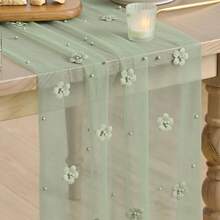 Elegant Sage Green Polyester Beaded Sheer Fabric | Suitable For Wedding Gowns, Formal Dresses, Stage Costumes, Backdrops, Table Decor, Curtains, Party Decorations, Clothing Design, Decorative Drapes, Refined Texture, Home Decor, Lightweight Sheer Curtains, Soft Drapes, Event Planning - Multicolor - View 26