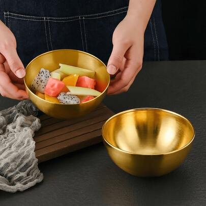 1pc/6pcs Korean Stainless Steel Multi-Purpose Soup Bowl, Gold Color Serving Bowl, Cold Noodle Bowl, BBQ Bowl, Salad Bowl, Kitchen Whisk, Kitchen Tools, Stackable Storage Boxes, Kitchen Supplies