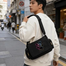 Túi đeo chéo in họa tiết phong cách đường phố neon, túi đeo vai bằng vải canvas đen dung tích lớn, phù hợp cho dân chơi đường phố/người đam mê thời trang và đi lại hàng ngày. - Nhiều màu - Xem 3